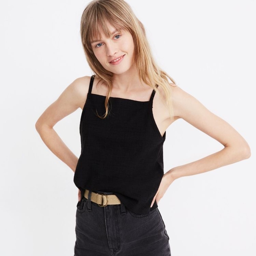 Madewell Black Square-Neck Linen-Blend Tank Top